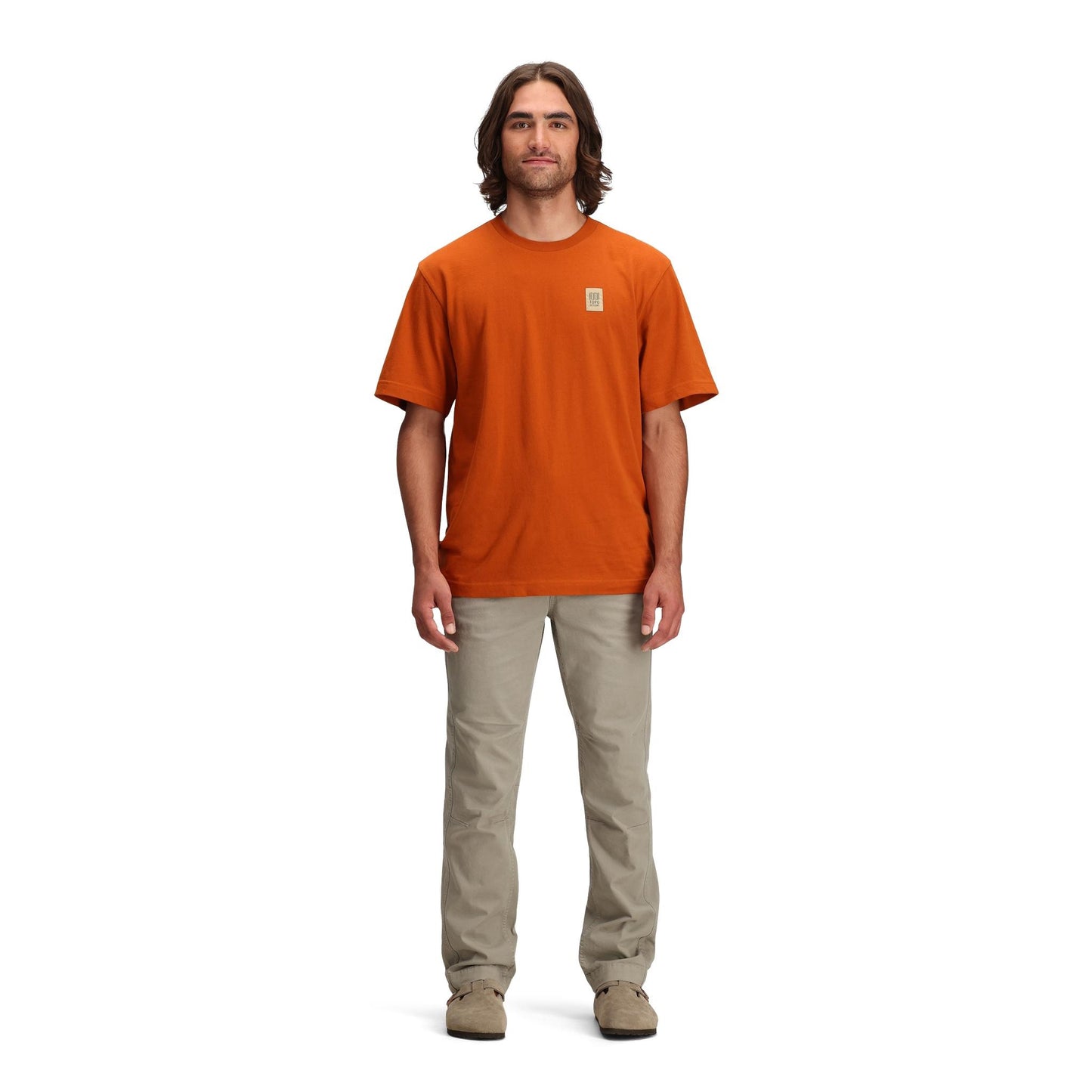Front model shot of Topo Designs Dirt Pants Classic - Men's in "Dried Sage"