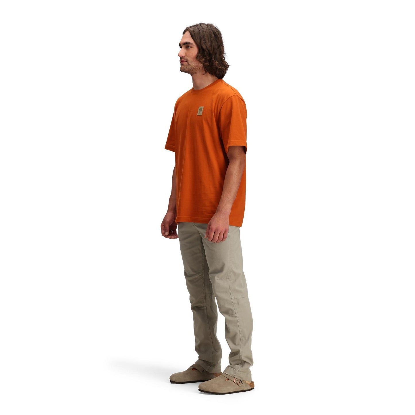 Side model shot of Topo Designs Dirt Pants Classic - Men's in "Dried Sage"