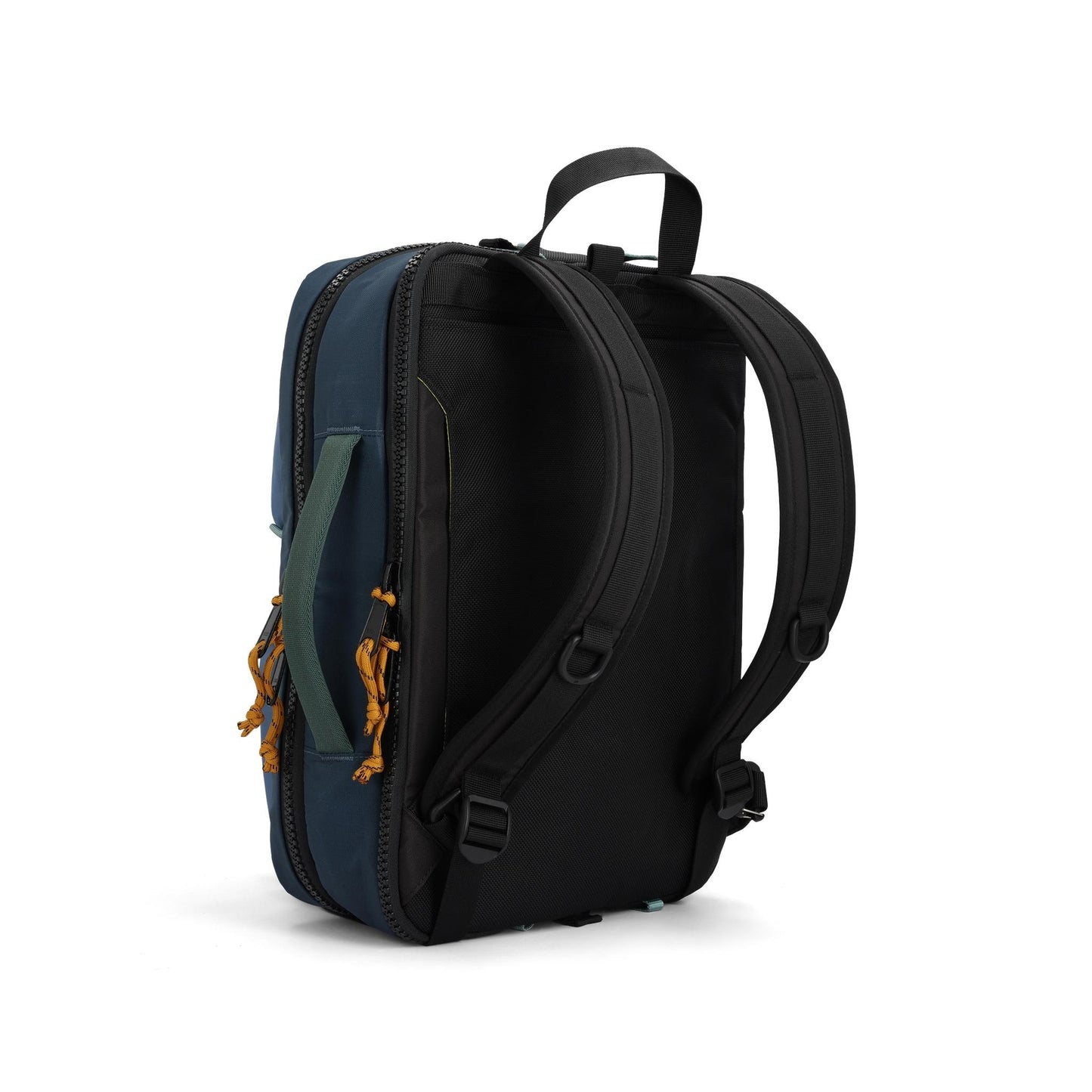 Back shot of Topo Designs Global Briefcase in "Stone Blue / Forest"