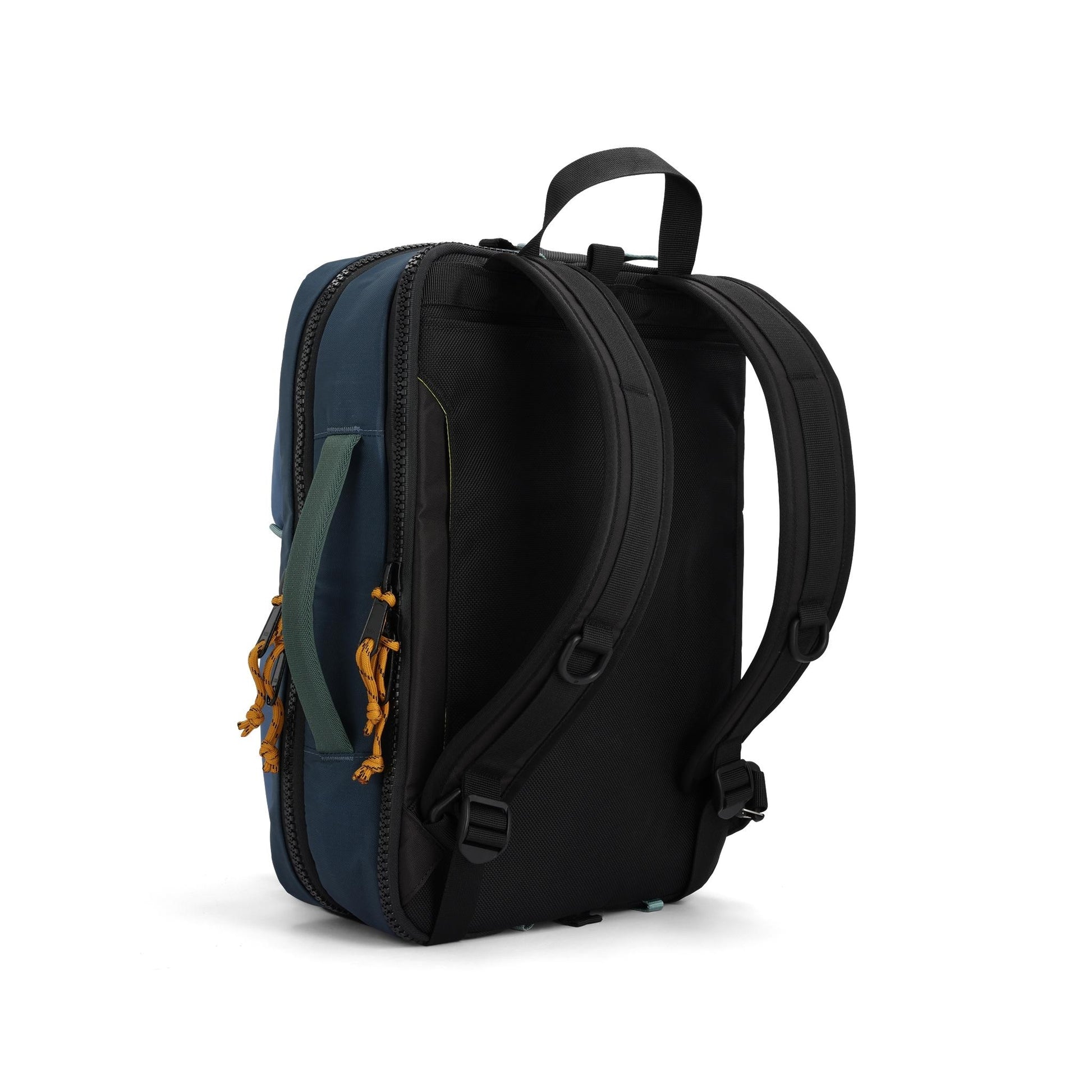 Back shot of Topo Designs Global Briefcase in "Stone Blue / Forest"