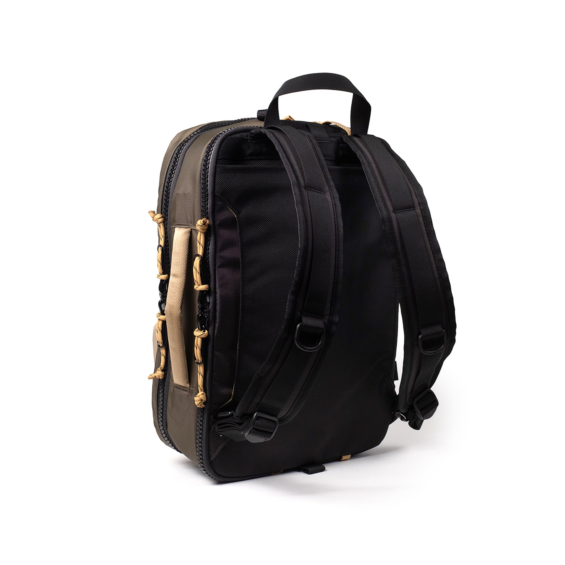 General detail shot of back view of Topo Designs Global Briefcase in "Woodland / Elmwood"