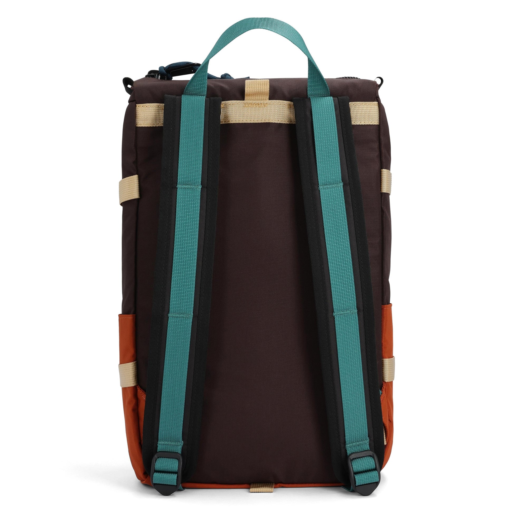 Back View of Topo Designs Rover Pack Mini in "Clay / Chocolate"