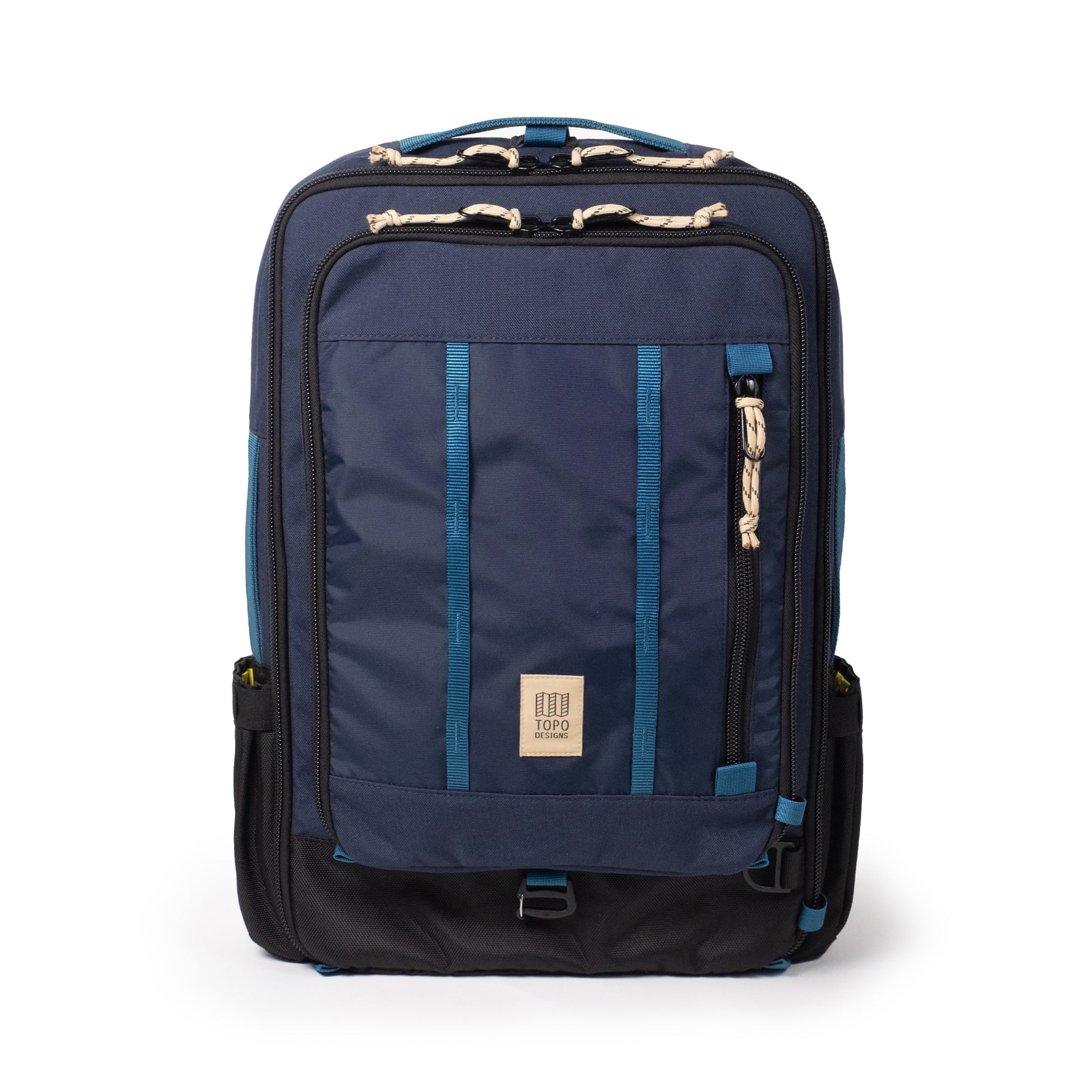 Front View of Topo Designs Global Travel Bag 30L  in "Navy / Sahara"