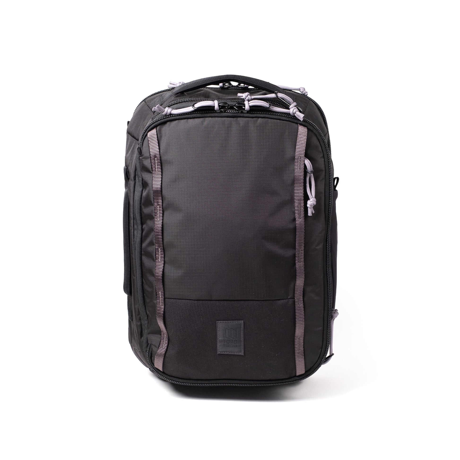 Front View of Topo Designs Global Travel Backpack  in "Black / Black"