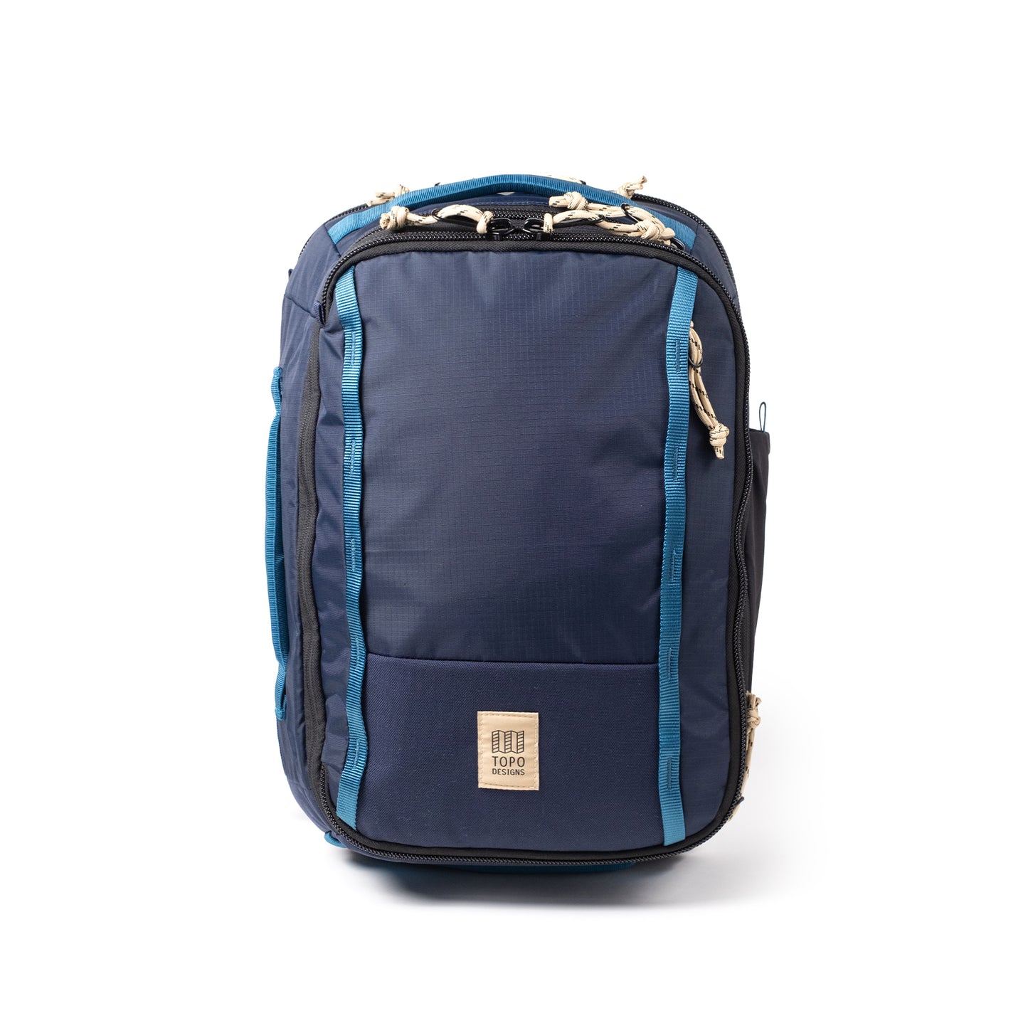 Front View of Topo Designs Global Travel Backpack  in "Navy / Sahara"