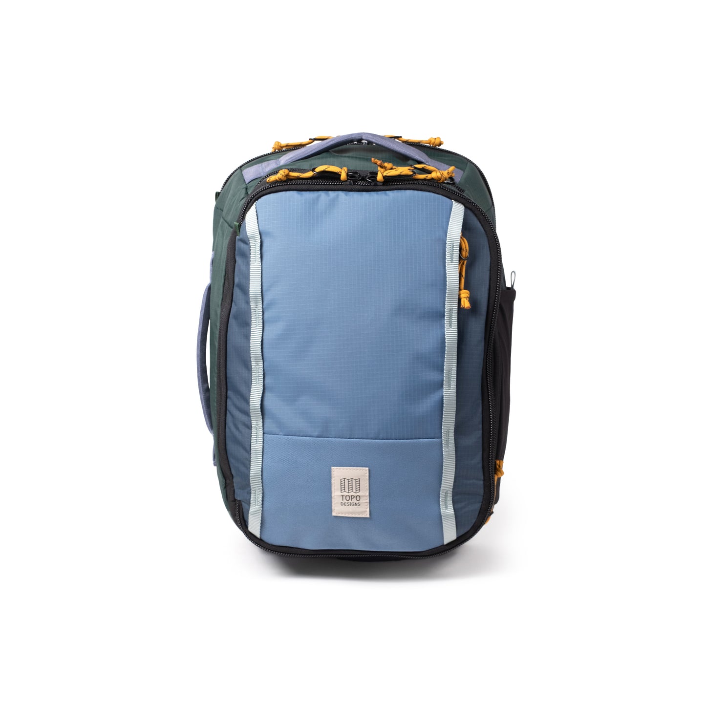 Front View of Topo Designs Global Travel Backpack  in "Stone Blue / Forest"