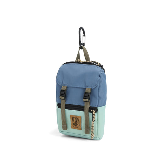 Front View of Topo Designs Rover Pack Micro in "Stone Blue / Ash Green"