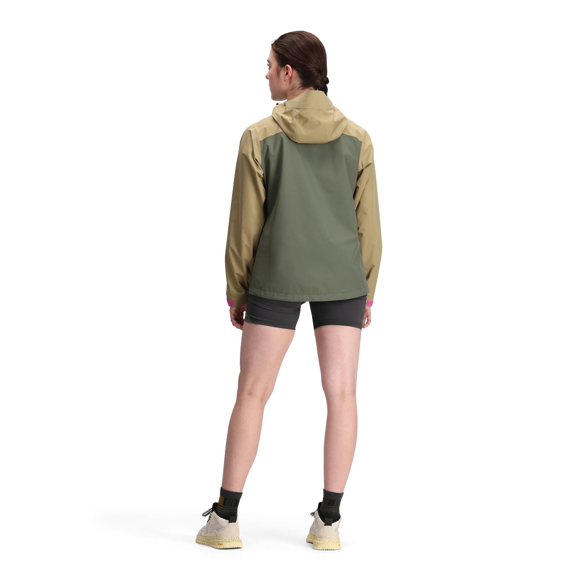 General back model shot of Topo Designs Global Jacket - Women's in "Beetle / Elmwood"
